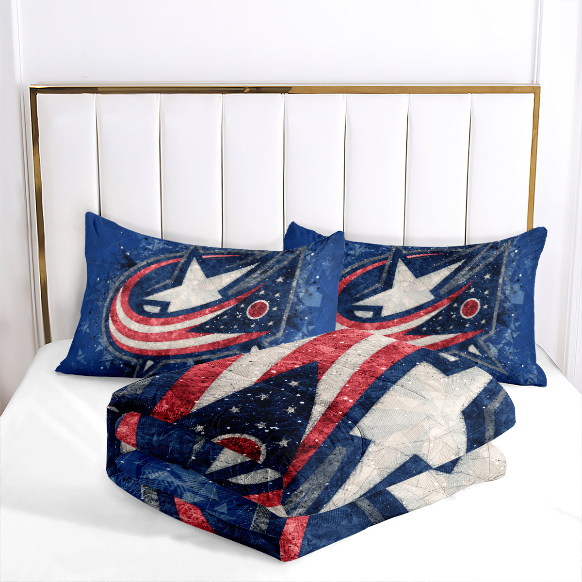 Columbus Hockey Blue Jackets Comforter Pillowcases 3PC Sets Blanket All Season Reversible Quilted Duvet