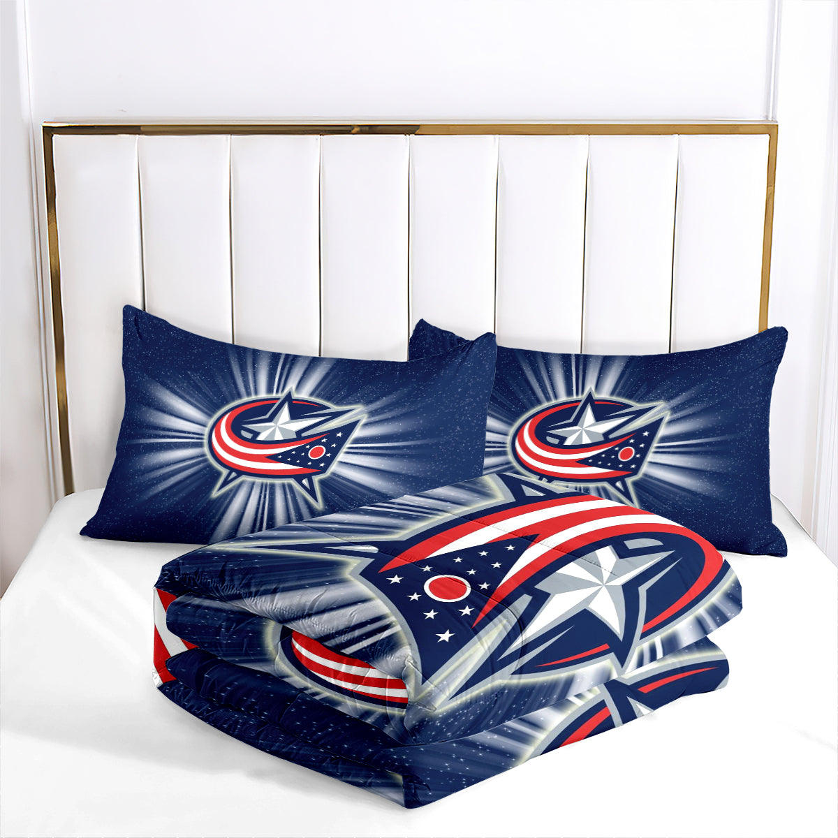 Columbus Hockey Blue Jackets Comforter Pillowcases 3PC Sets Blanket All Season Reversible Quilted Duvet