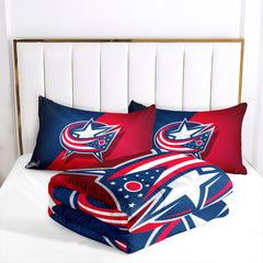 Columbus Hockey Blue Jackets Comforter Pillowcases 3PC Sets Blanket All Season Reversible Quilted Duvet