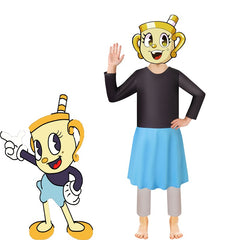 Cuphead Mugman Cosplay Costume with Mask Boys Girls Bodysuit Halloween Fancy Jumpsuits