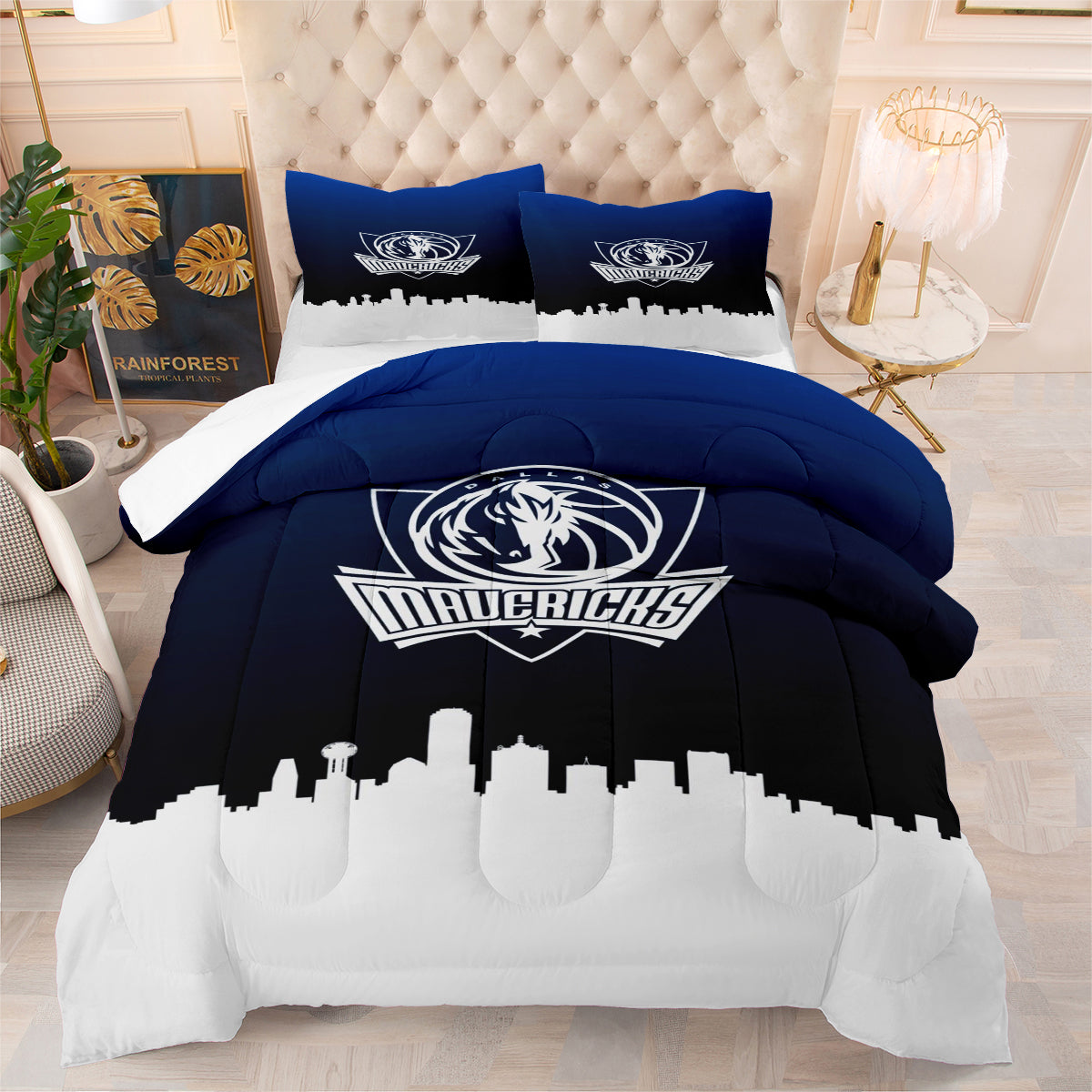 Dallas Basketball Mavericks Comforter Pillowcases 3PC Sets Blanket All Season Reversible Quilted Duvet