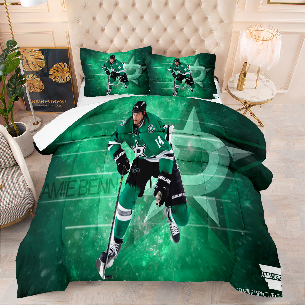 Dallas Hockey Stars Comforter Pillowcases 3PC Sets Blanket All Season Reversible Quilted Duvet