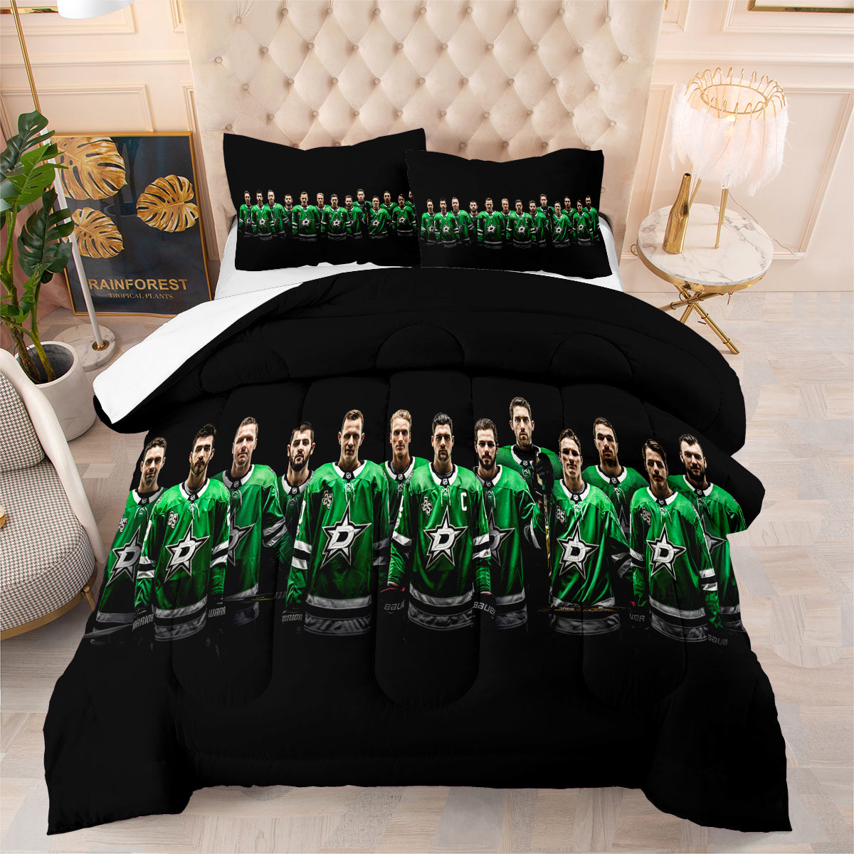 Dallas Hockey Stars Comforter Pillowcases 3PC Sets Blanket All Season Reversible Quilted Duvet