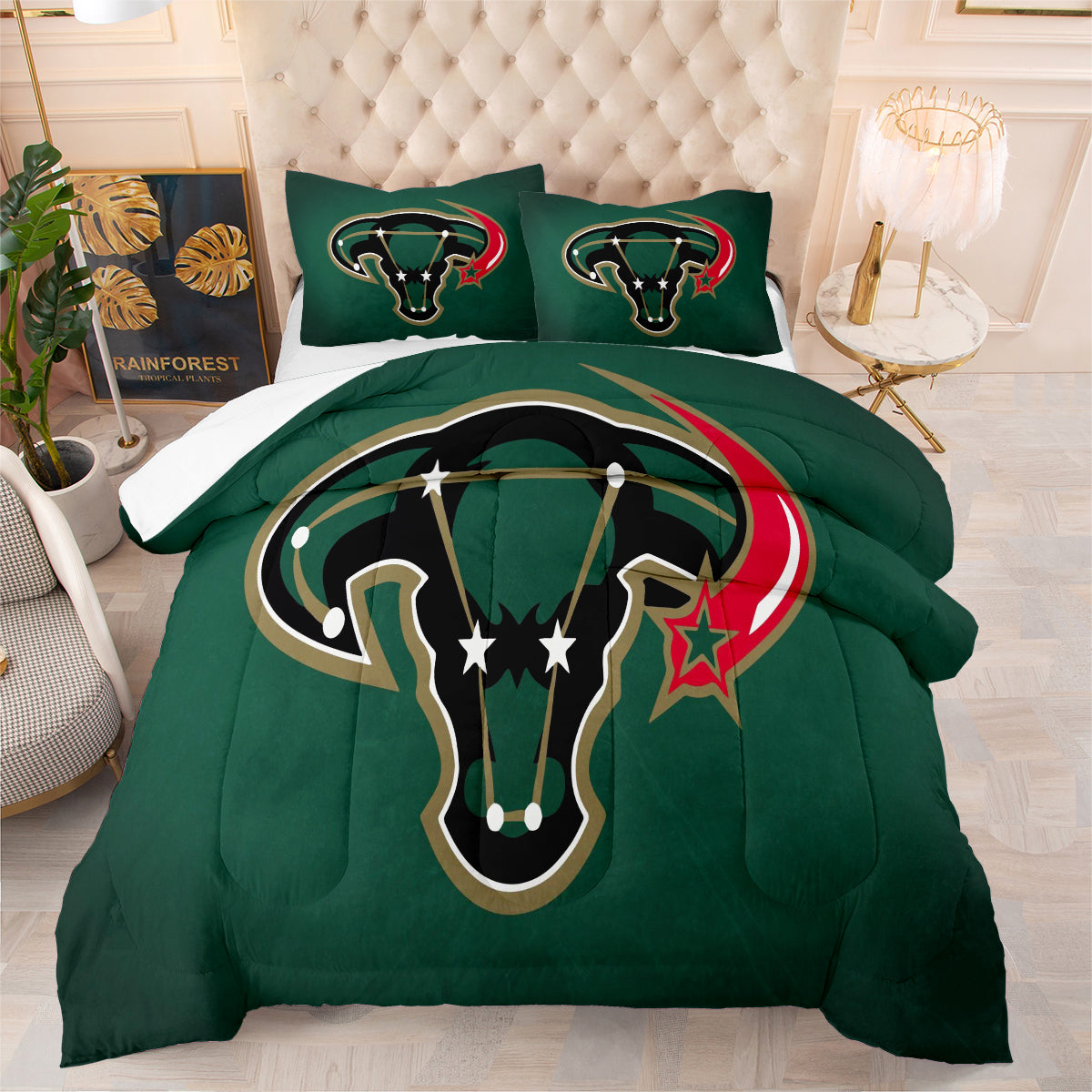 Dallas Hockey Stars Comforter Pillowcases 3PC Sets Blanket All Season Reversible Quilted Duvet