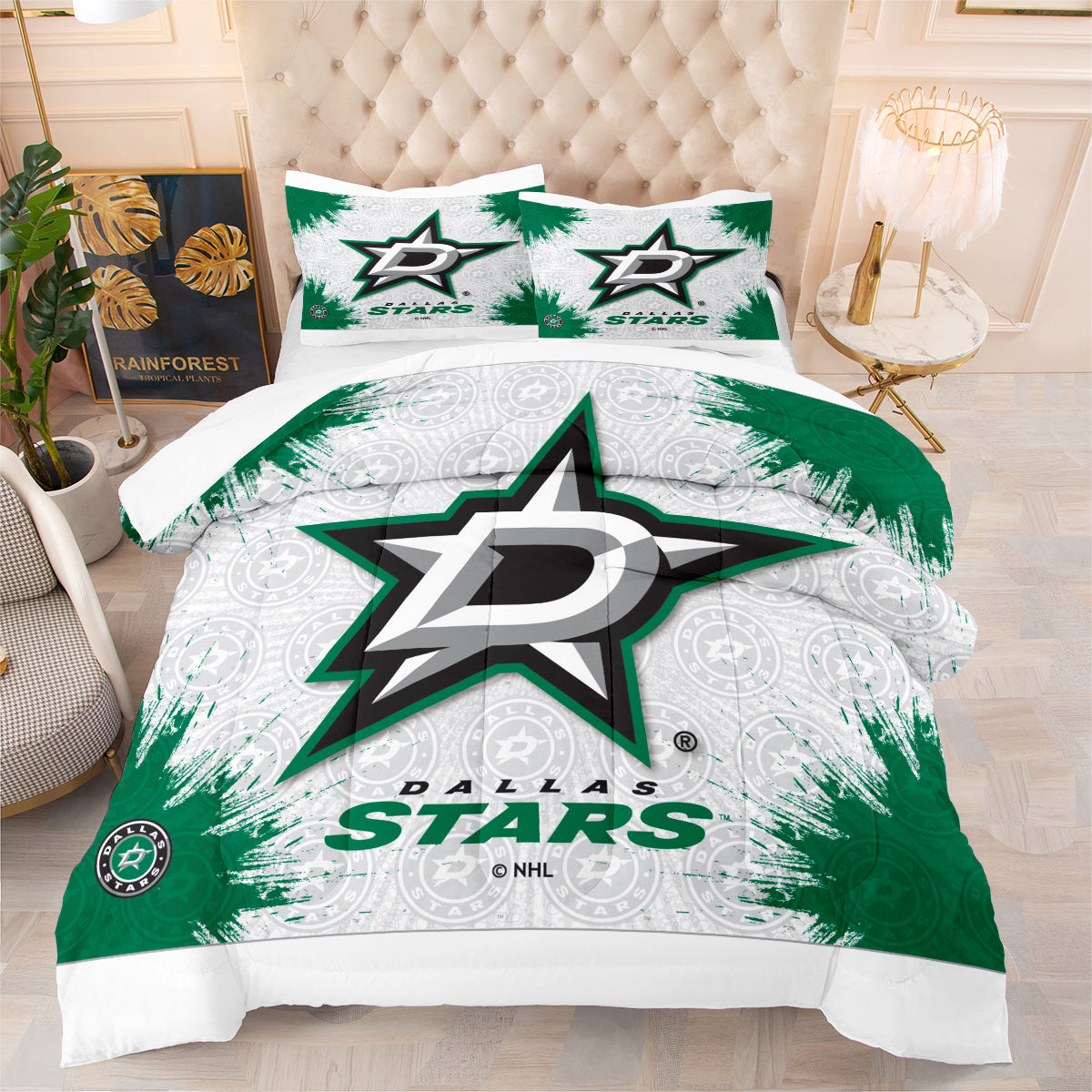 Dallas Hockey Stars Comforter Pillowcases 3PC Sets Blanket All Season Reversible Quilted Duvet