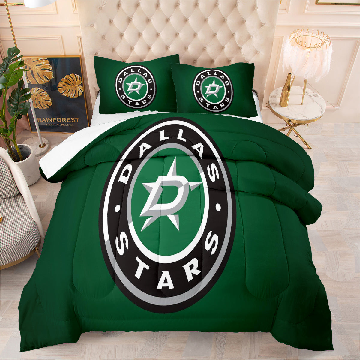 Dallas Hockey Stars Comforter Pillowcases 3PC Sets Blanket All Season Reversible Quilted Duvet