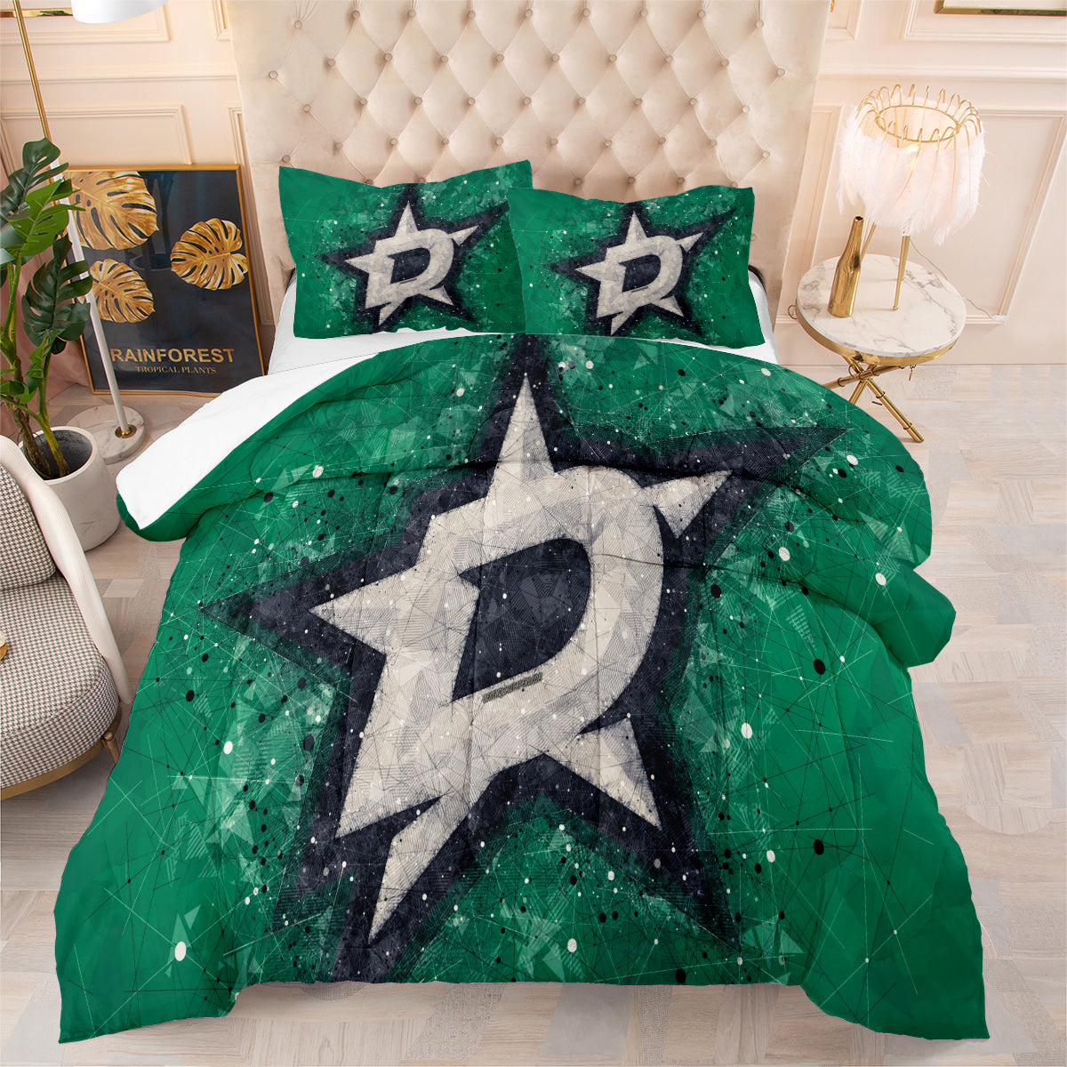 Dallas Hockey Stars Comforter Pillowcases 3PC Sets Blanket All Season Reversible Quilted Duvet