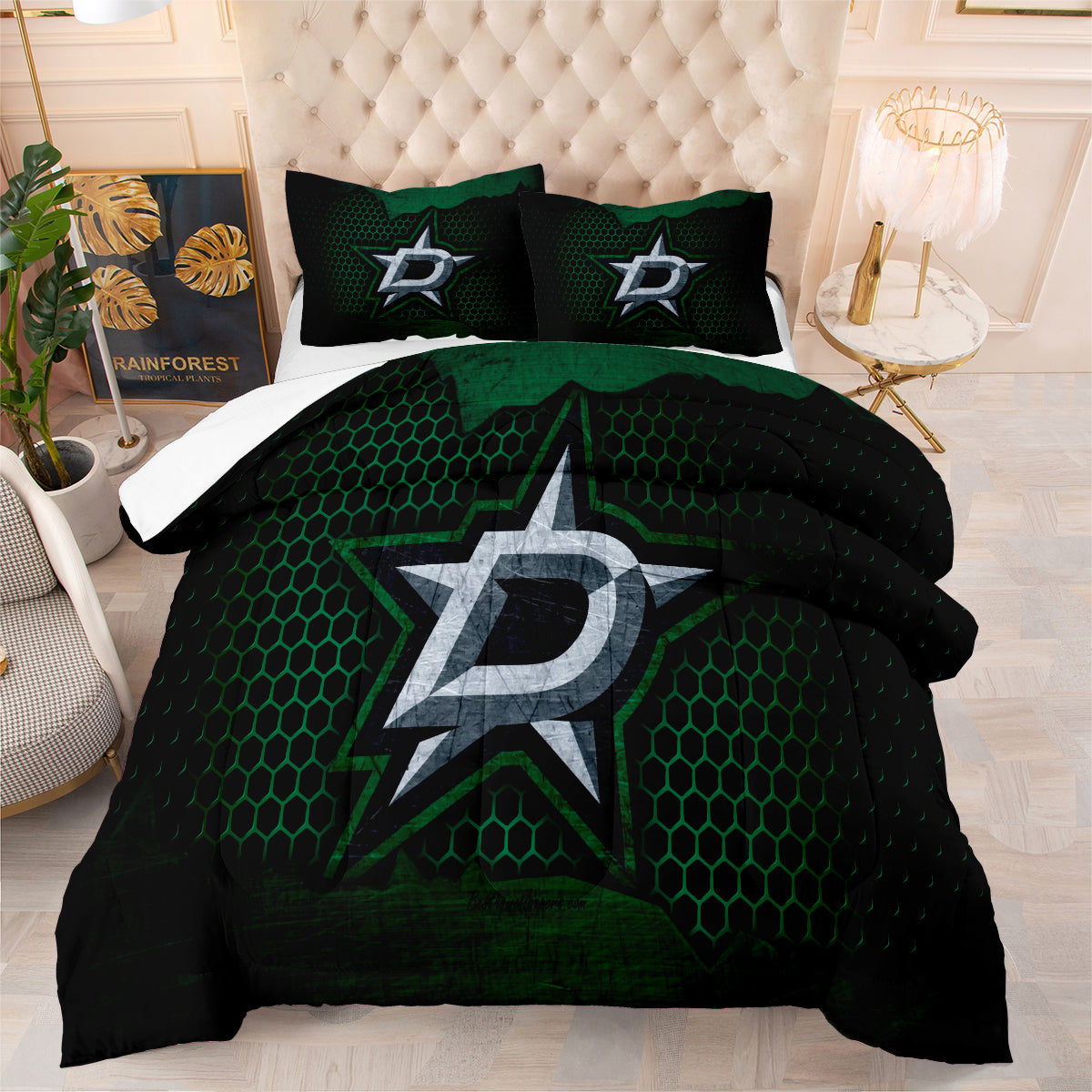 Dallas Hockey Stars Comforter Pillowcases 3PC Sets Blanket All Season Reversible Quilted Duvet