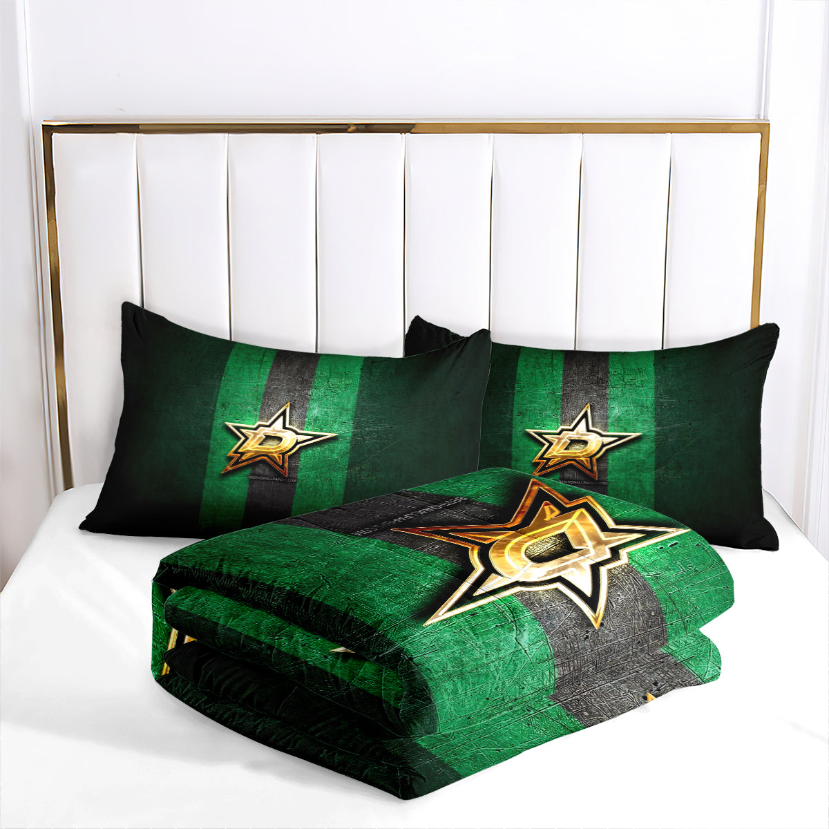 Dallas Hockey Stars Comforter Pillowcases 3PC Sets Blanket All Season Reversible Quilted Duvet