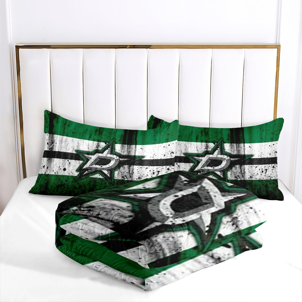 Dallas Hockey Stars Comforter Pillowcases 3PC Sets Blanket All Season Reversible Quilted Duvet