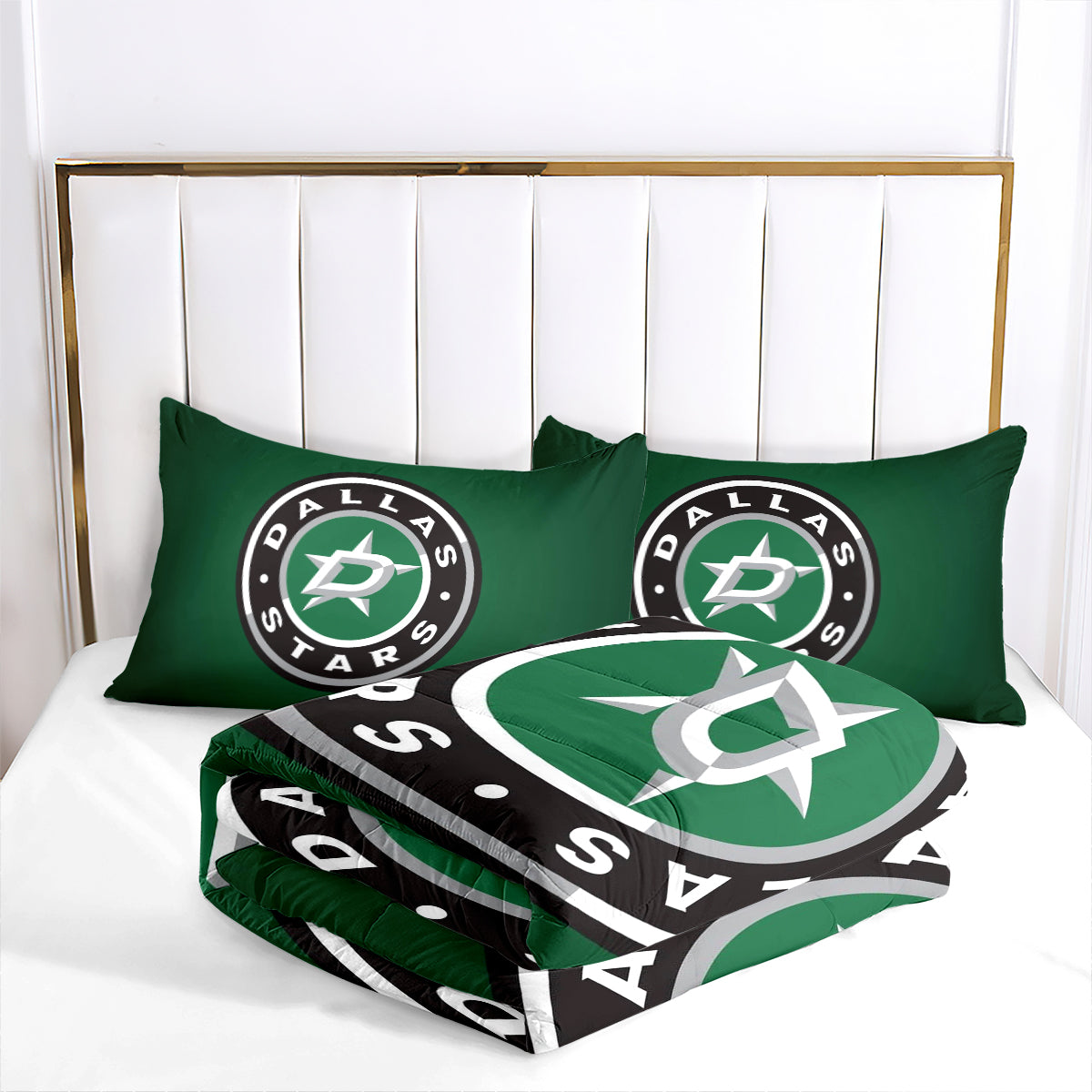 Dallas Hockey Stars Comforter Pillowcases 3PC Sets Blanket All Season Reversible Quilted Duvet