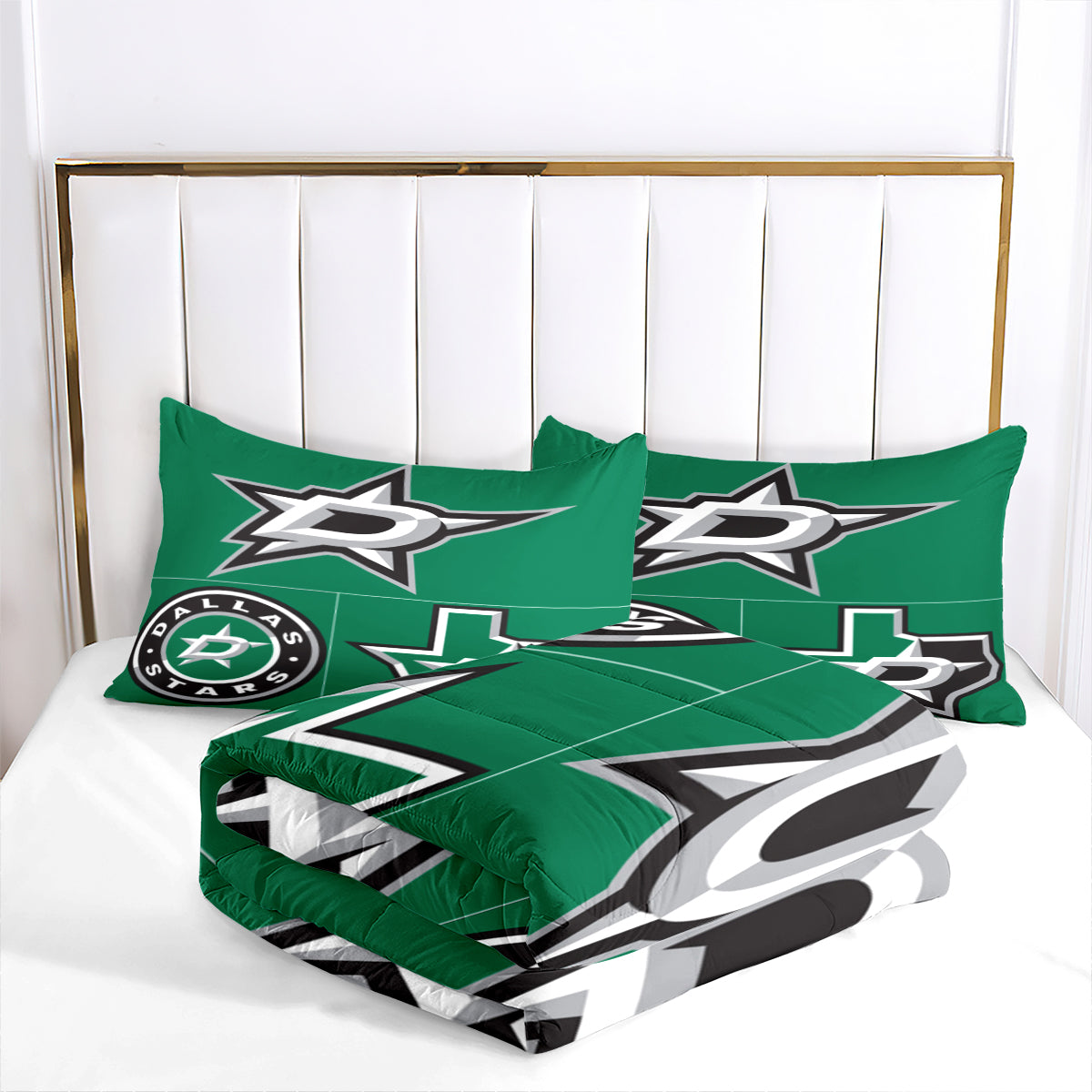 Dallas Hockey Stars Comforter Pillowcases 3PC Sets Blanket All Season Reversible Quilted Duvet