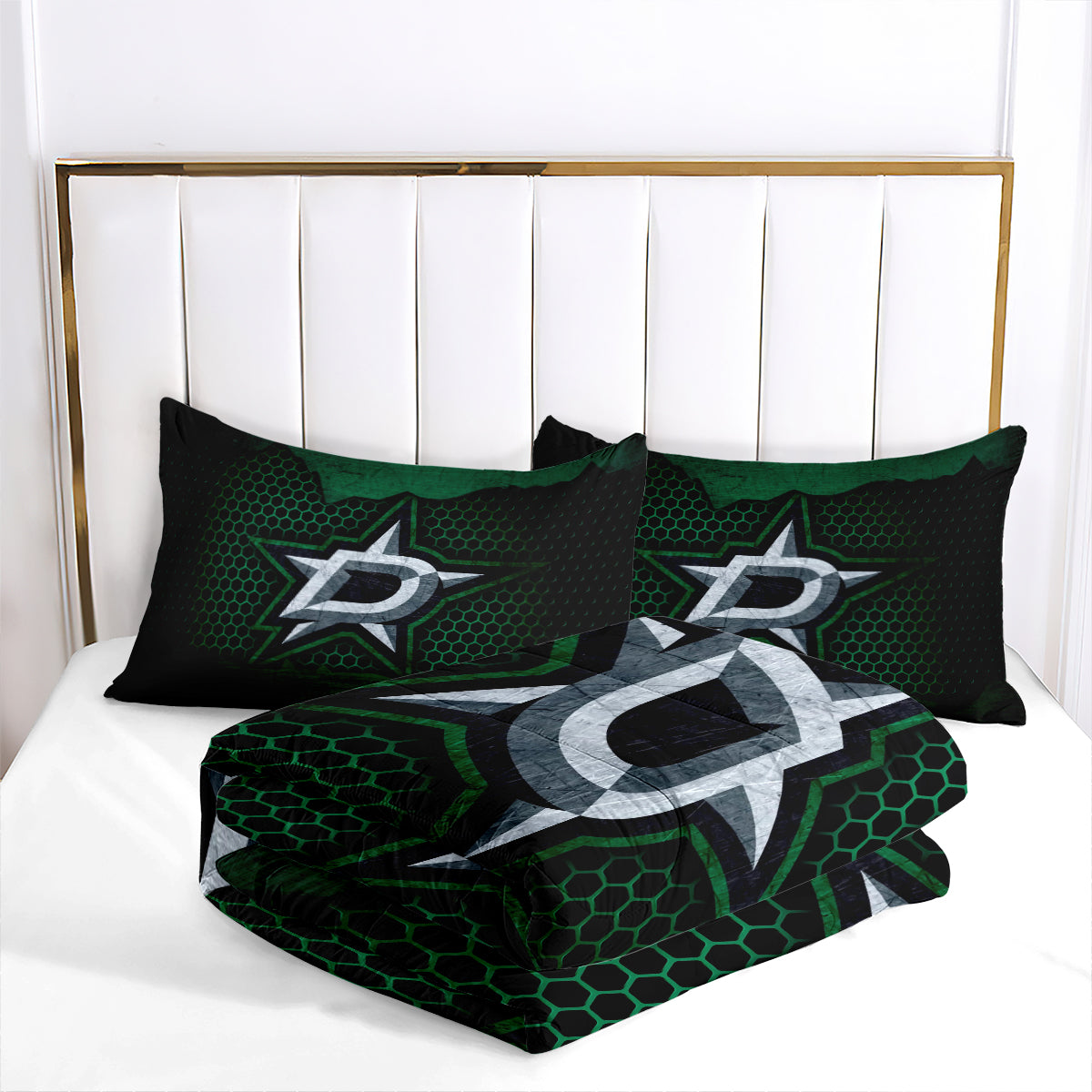 Dallas Hockey Stars Comforter Pillowcases 3PC Sets Blanket All Season Reversible Quilted Duvet