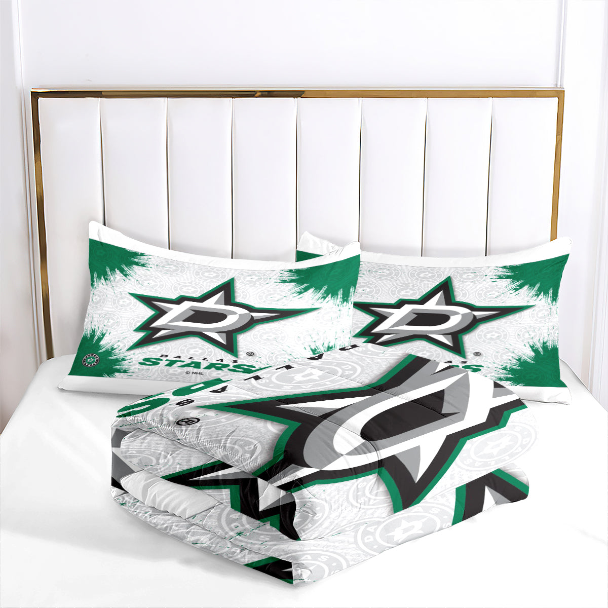 Dallas Hockey Stars Comforter Pillowcases 3PC Sets Blanket All Season Reversible Quilted Duvet