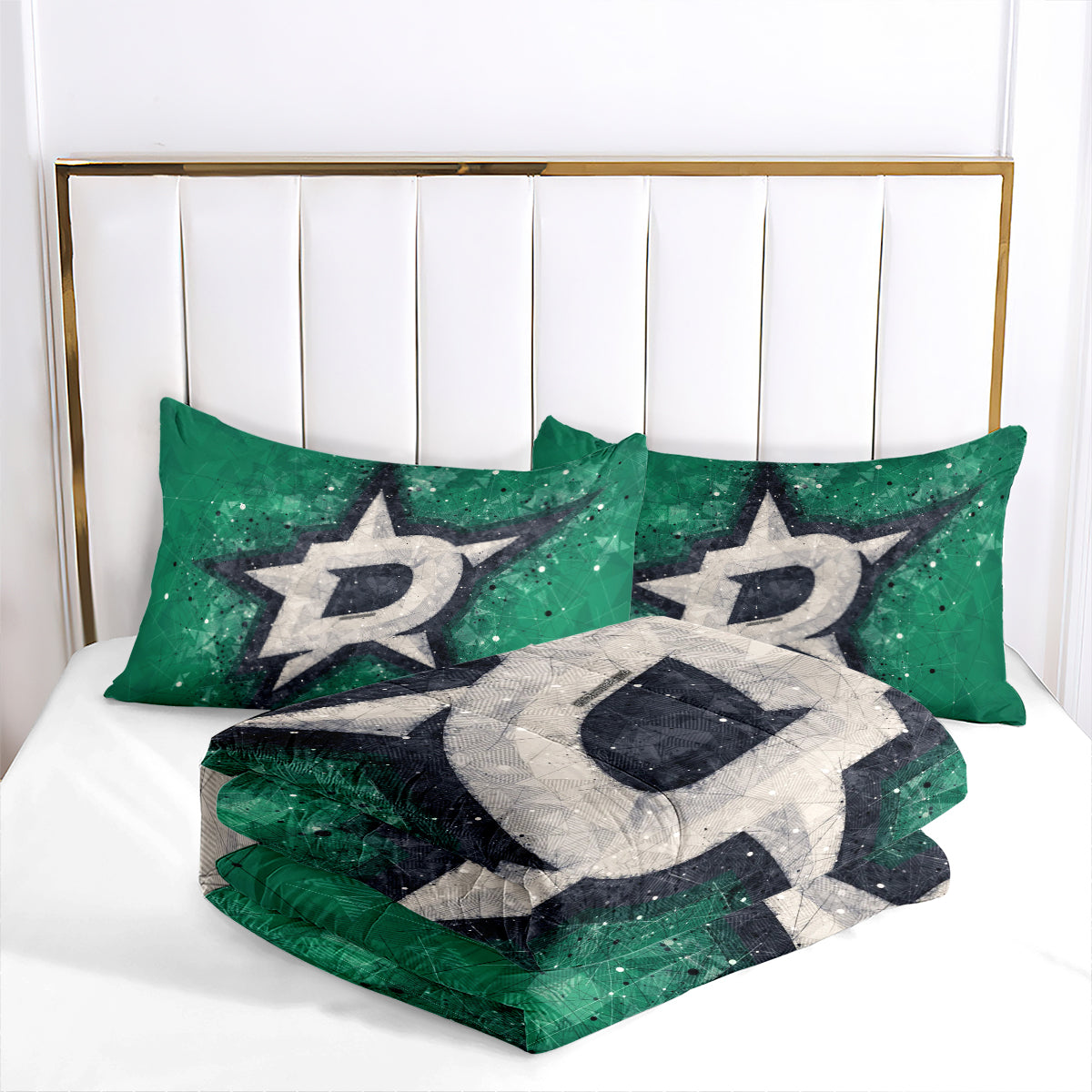 Dallas Hockey Stars Comforter Pillowcases 3PC Sets Blanket All Season Reversible Quilted Duvet