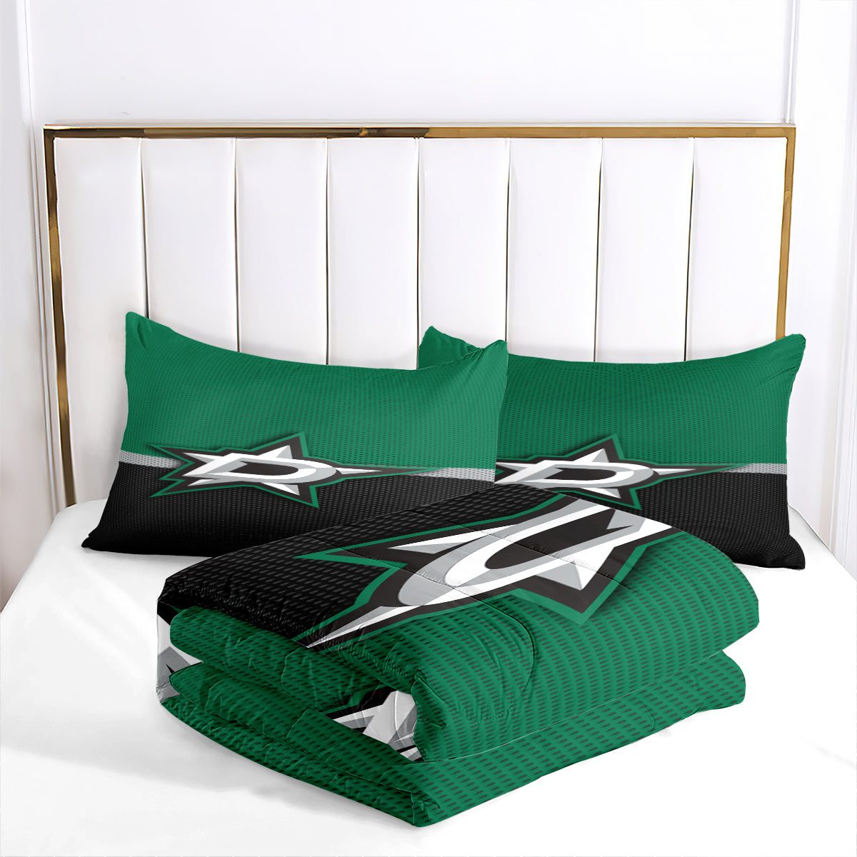 Dallas Hockey Stars Comforter Pillowcases 3PC Sets Blanket All Season Reversible Quilted Duvet