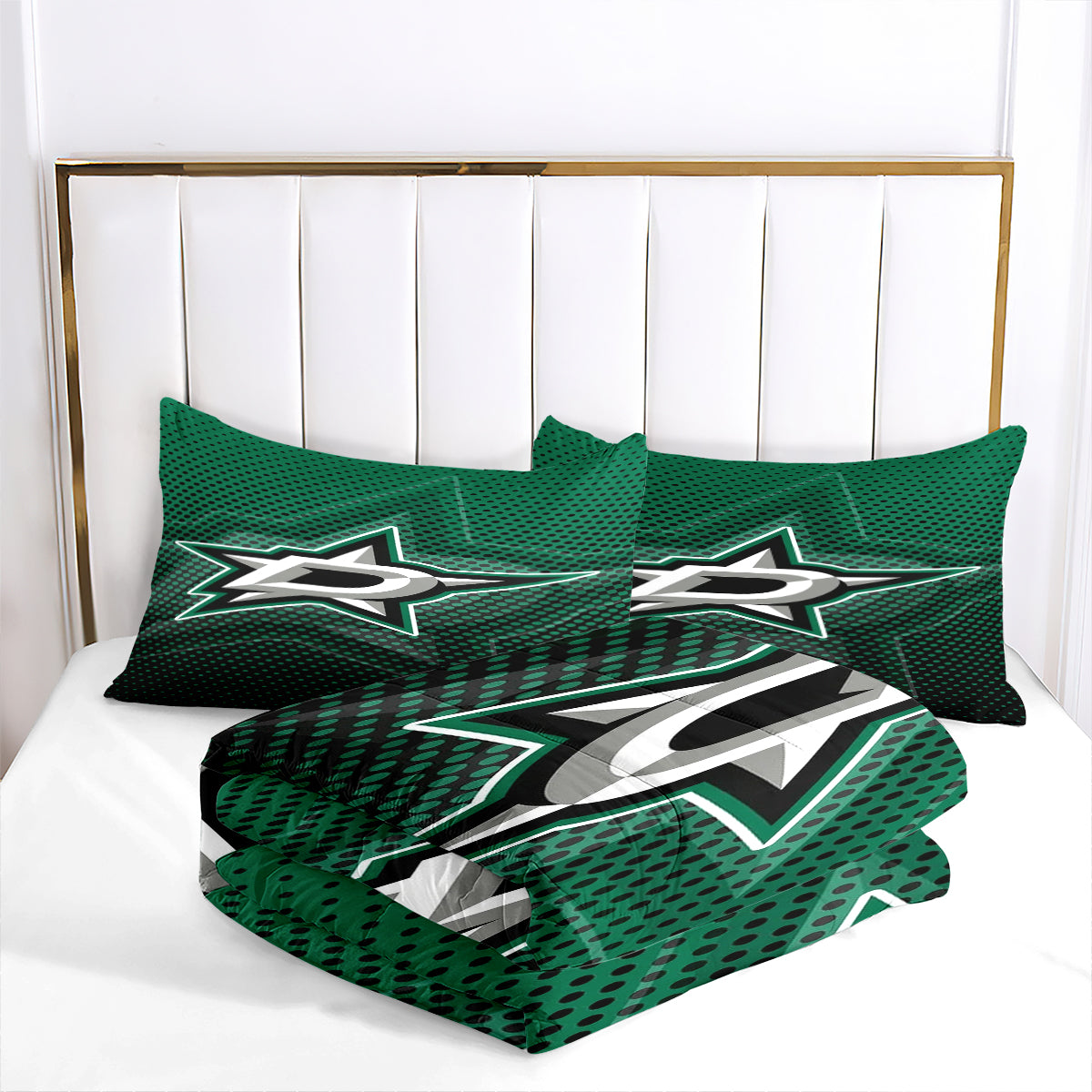 Dallas Hockey Stars Comforter Pillowcases 3PC Sets Blanket All Season Reversible Quilted Duvet