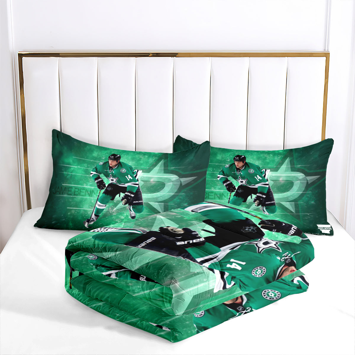 Dallas Hockey Stars Comforter Pillowcases 3PC Sets Blanket All Season Reversible Quilted Duvet