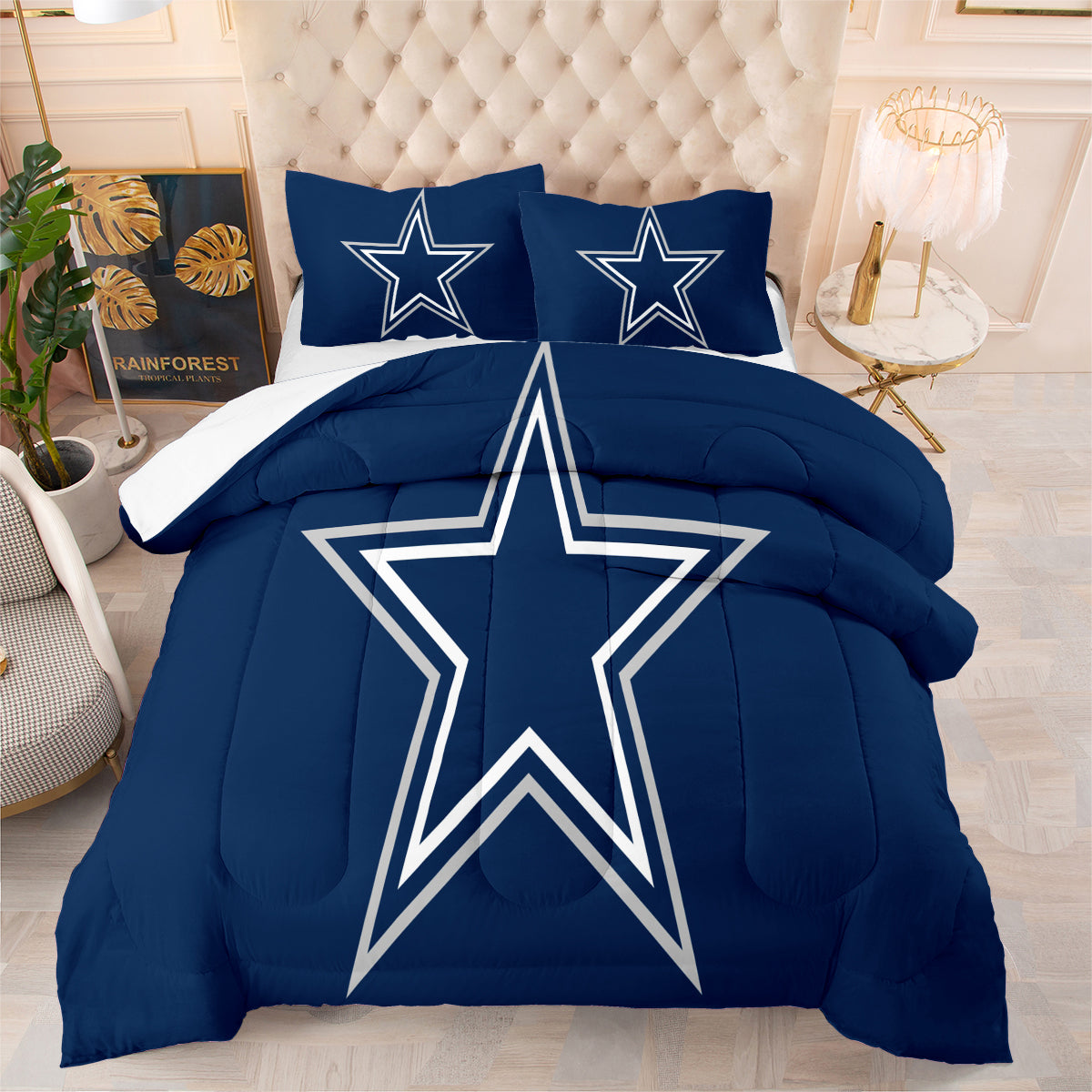 Dallas Rugby Football Cowboys Comforter Pillowcases 3PC Sets Blanket All Season Reversible Quilted Duvet