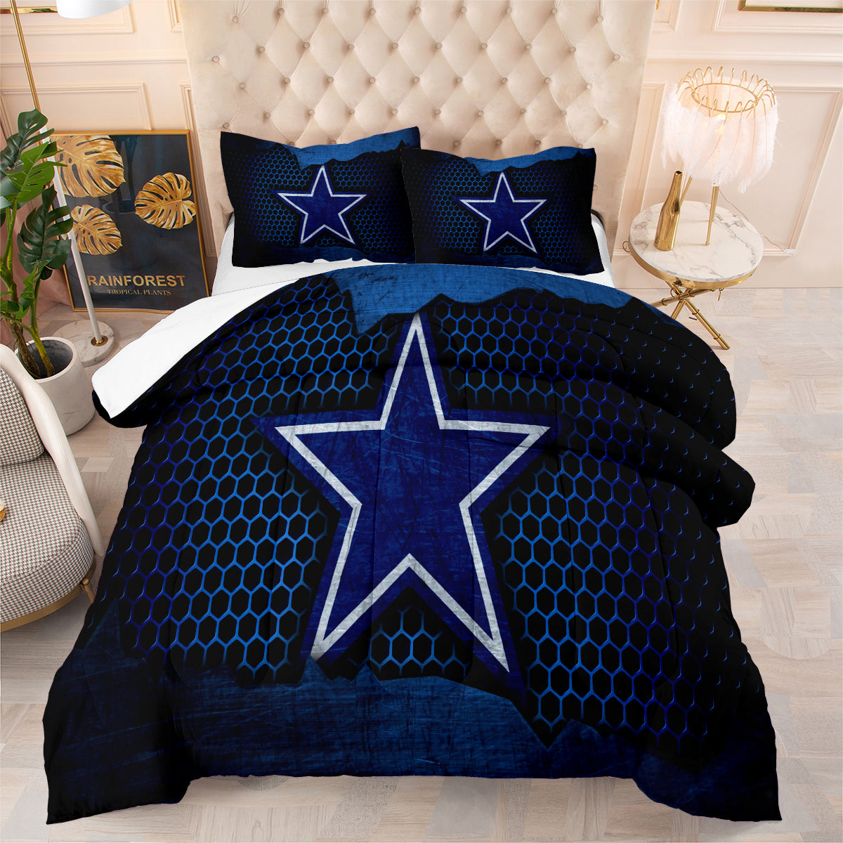 Dallas Rugby Football Cowboys Comforter Pillowcases 3PC Sets Blanket All Season Reversible Quilted Duvet