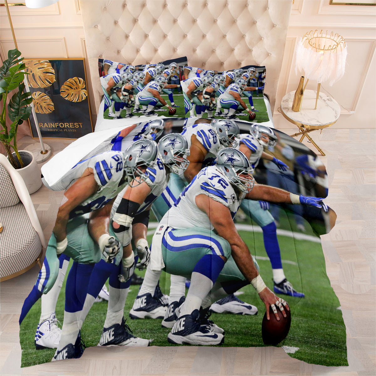 Dallas Rugby Football Cowboys Comforter Pillowcases 3PC Sets Blanket All Season Reversible Quilted Duvet