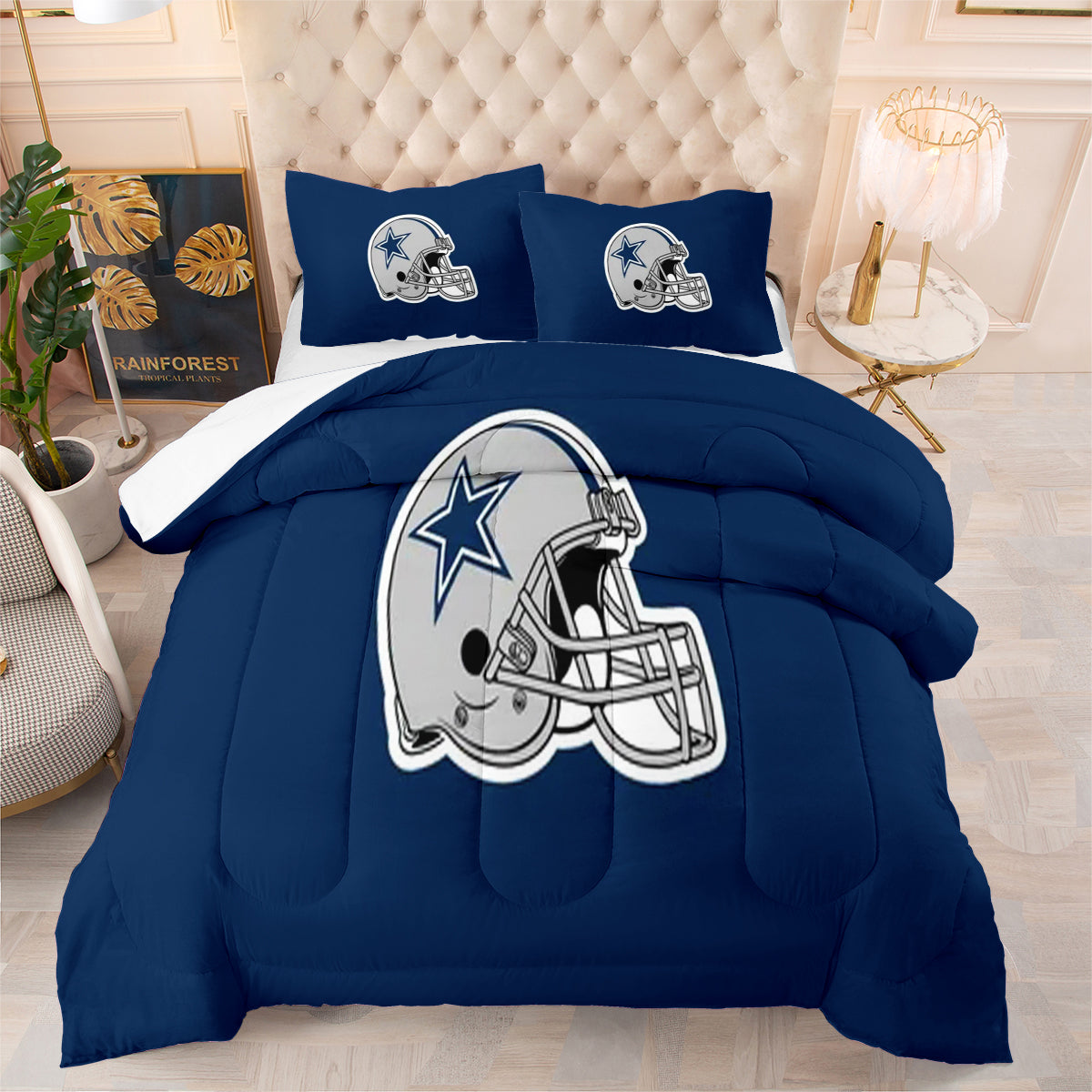 Dallas Rugby Football Cowboys Comforter Pillowcases 3PC Sets Blanket All Season Reversible Quilted Duvet