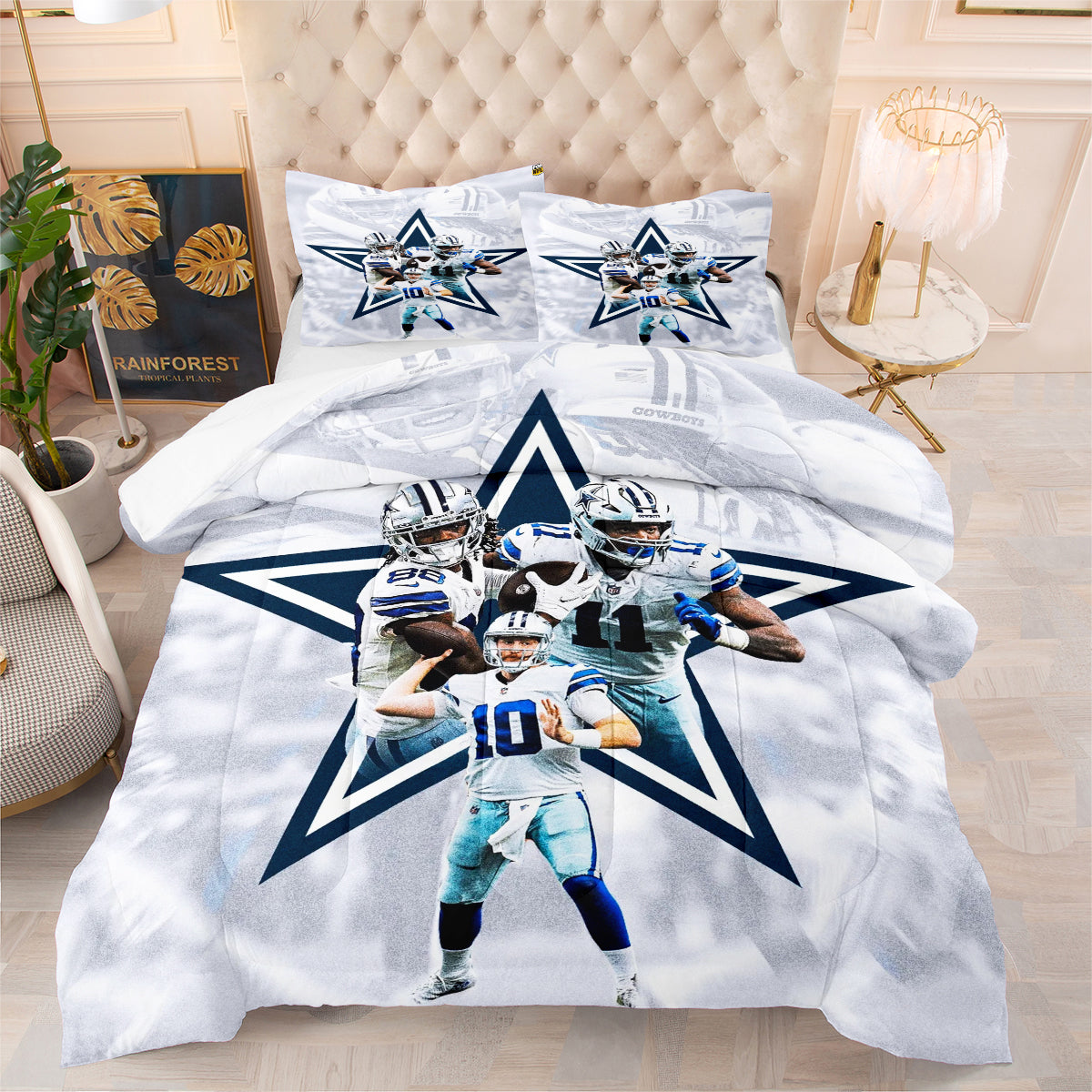 Dallas Rugby Football Cowboys Comforter Pillowcases 3PC Sets Blanket All Season Reversible Quilted Duvet