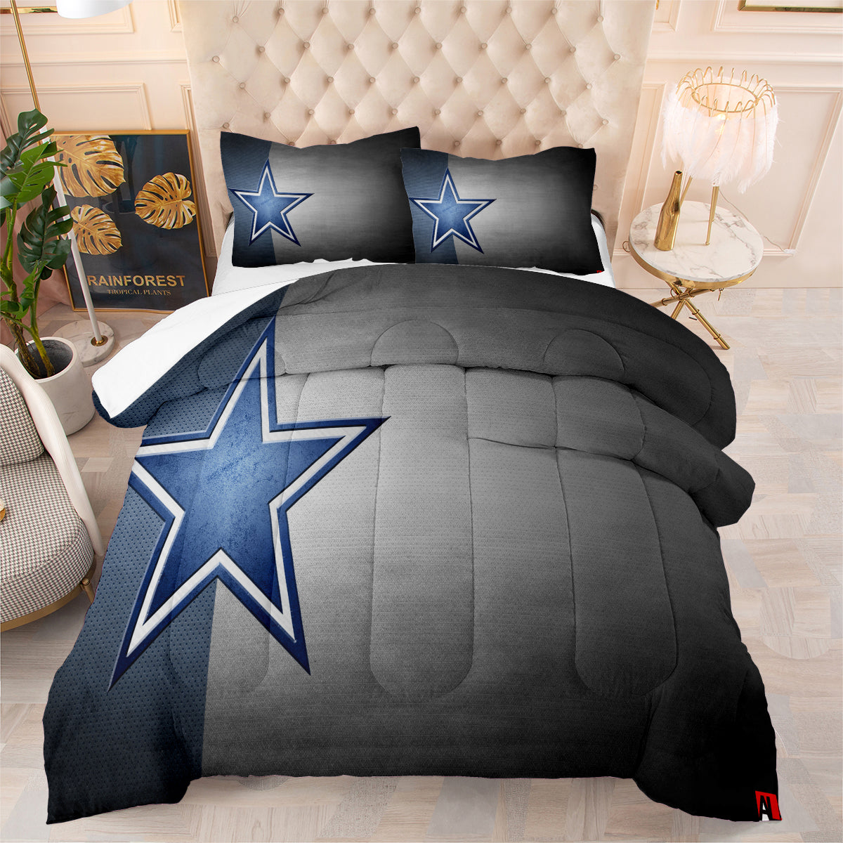 Dallas Rugby Football Cowboys Comforter Pillowcases 3PC Sets Blanket All Season Reversible Quilted Duvet