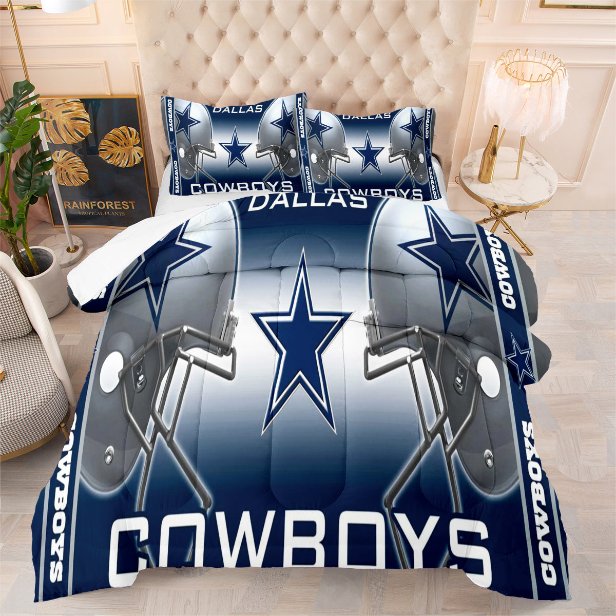 Dallas Rugby Football Cowboys Comforter Pillowcases 3PC Sets Blanket All Season Reversible Quilted Duvet