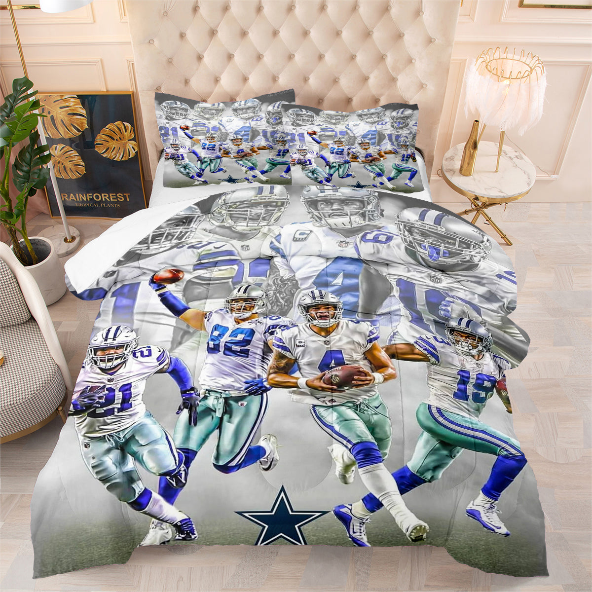 Dallas Rugby Football Cowboys Comforter Pillowcases 3PC Sets Blanket All Season Reversible Quilted Duvet