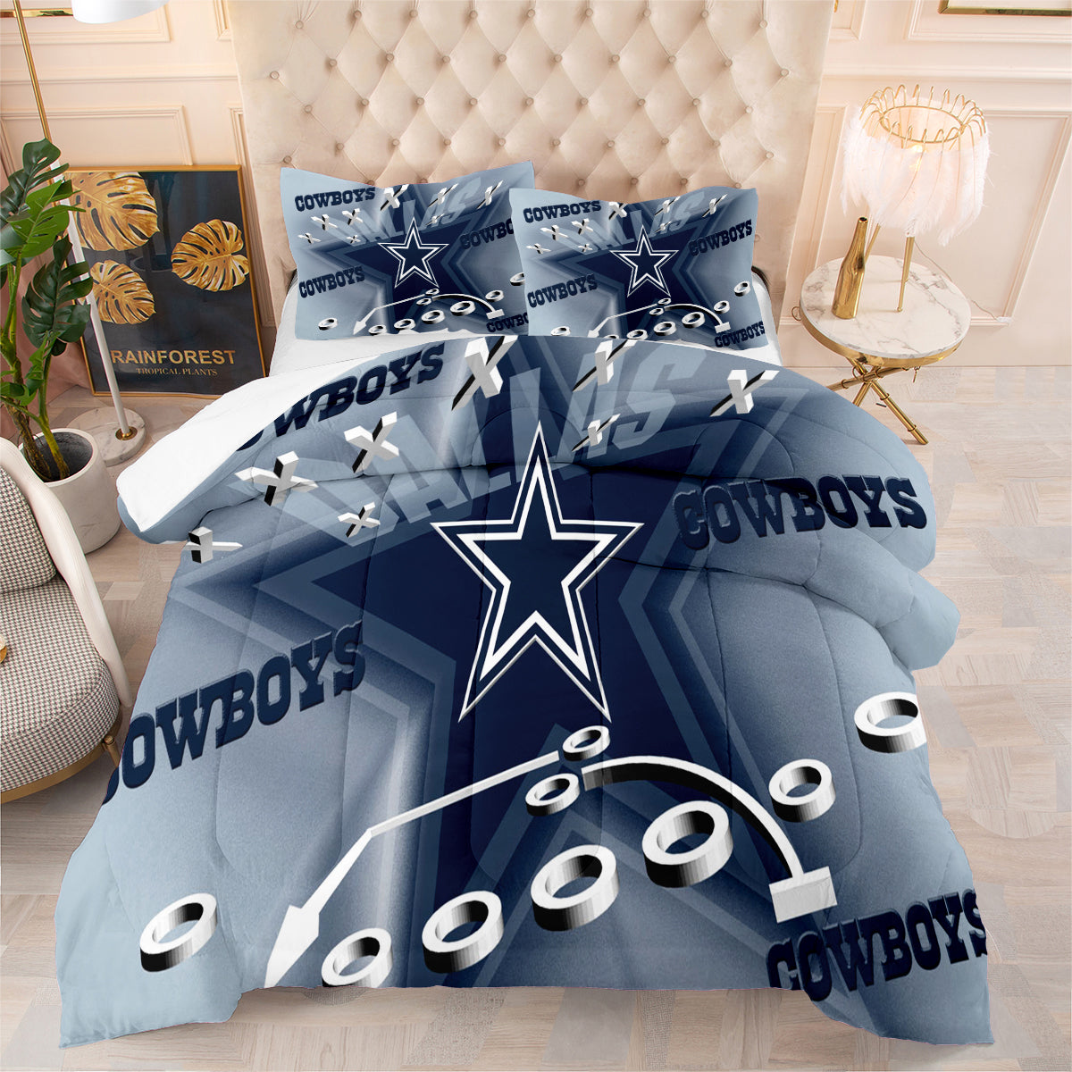 Dallas Rugby Football Cowboys Comforter Pillowcases 3PC Sets Blanket All Season Reversible Quilted Duvet