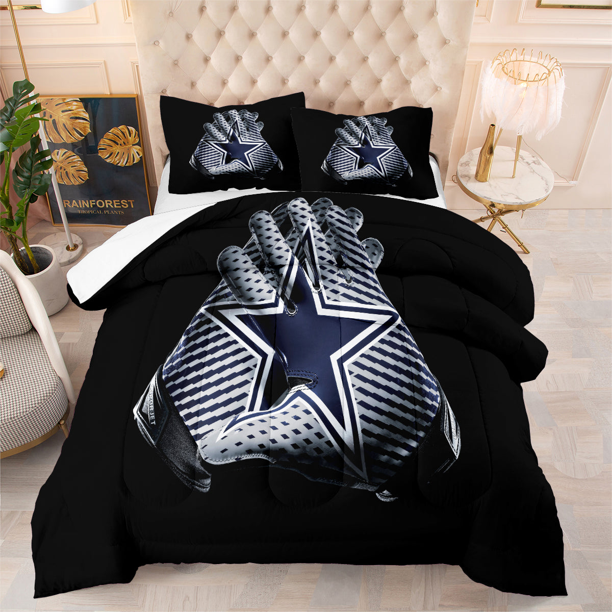 Dallas Rugby Football Cowboys Comforter Pillowcases 3PC Sets Blanket All Season Reversible Quilted Duvet