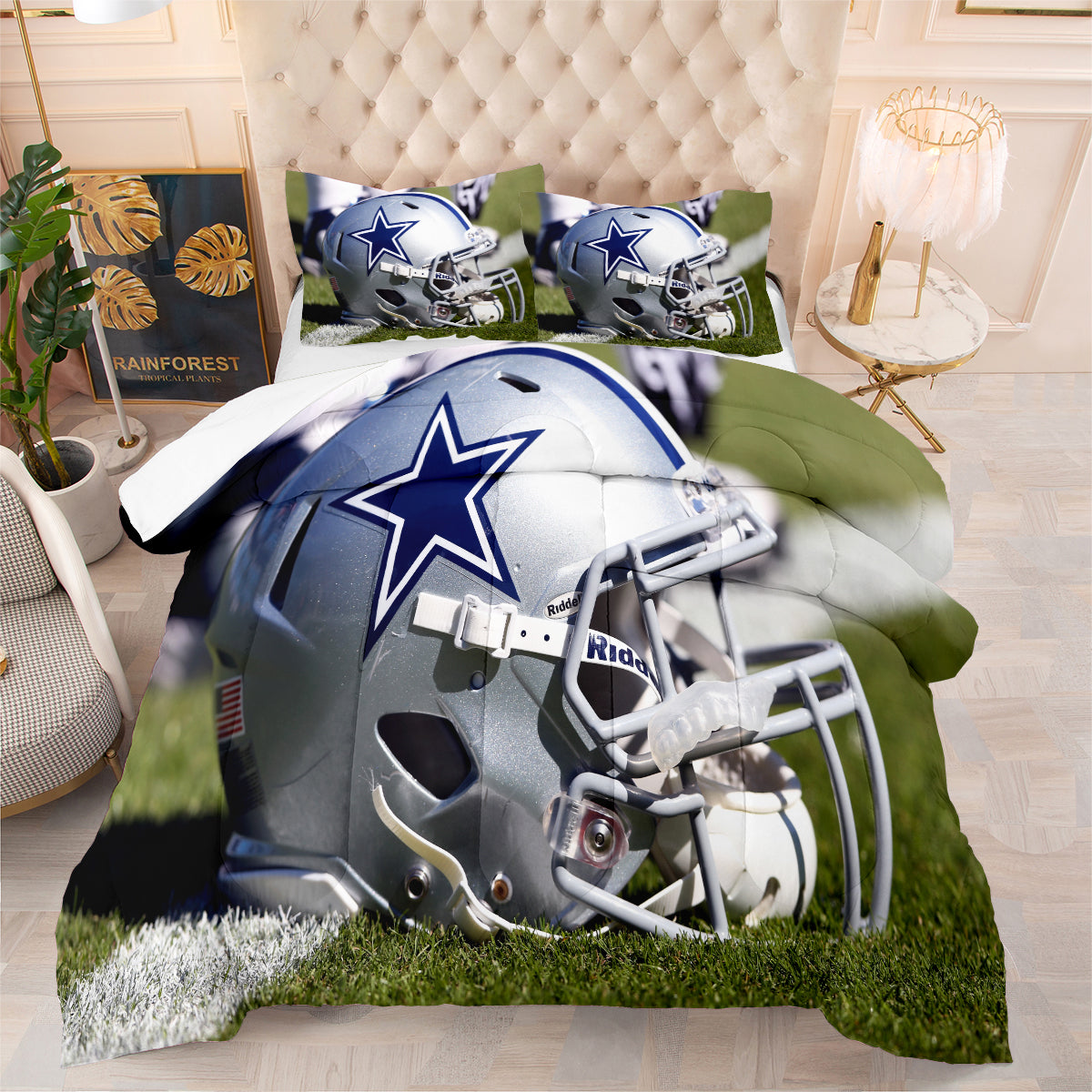 Dallas Rugby Football Cowboys Comforter Pillowcases 3PC Sets Blanket All Season Reversible Quilted Duvet