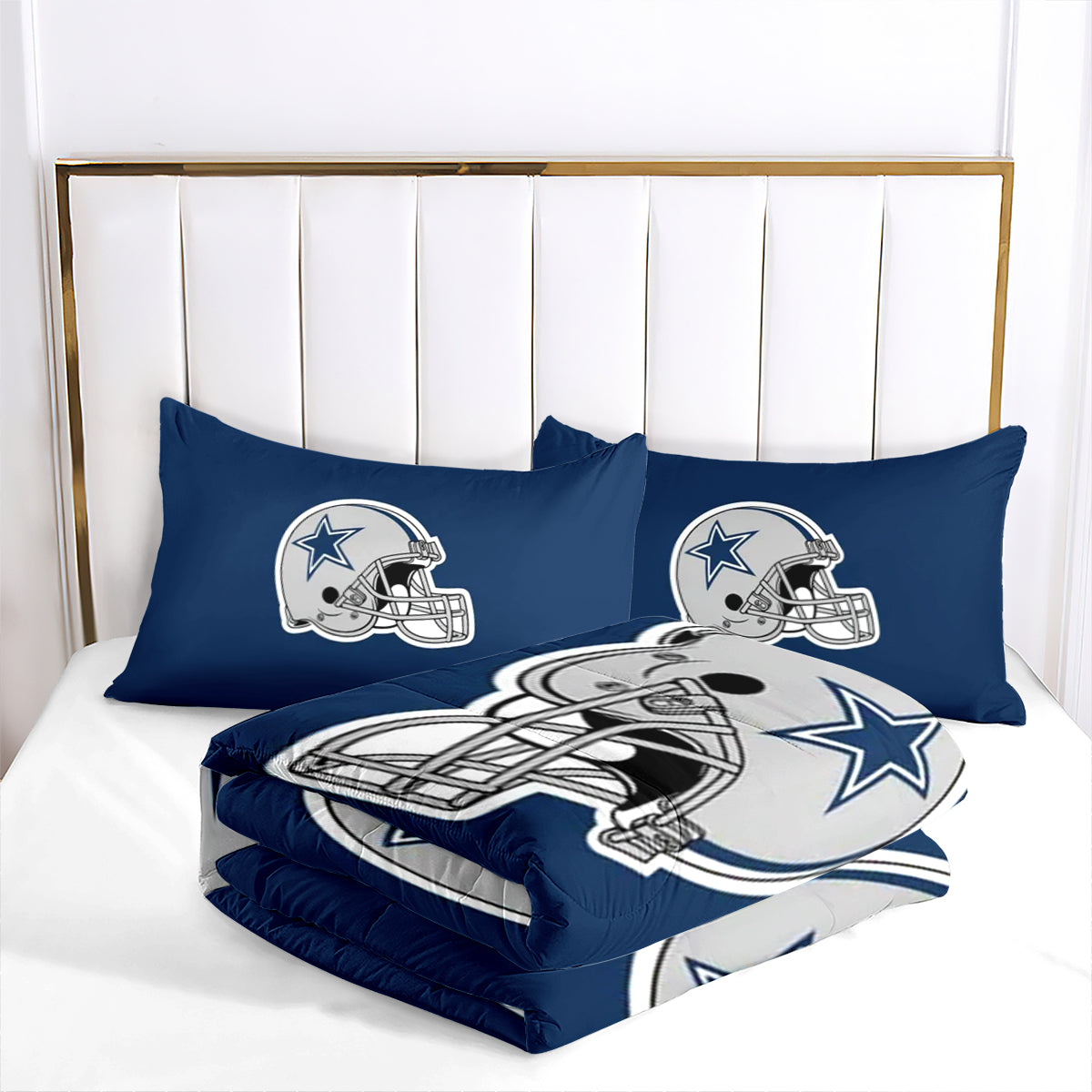 Dallas Rugby Football Cowboys Comforter Pillowcases 3PC Sets Blanket All Season Reversible Quilted Duvet