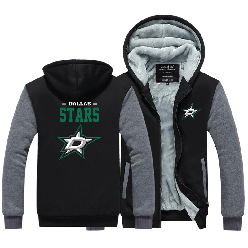 Dallas Stars Hockey Team  Unisex Lined Hoodie Fleece Sweatshirt Full Zipper Hooded Thicken Jacket