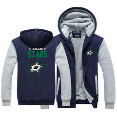 Dallas Stars Hockey Team  Unisex Lined Hoodie Fleece Sweatshirt Full Zipper Hooded Thicken Jacket