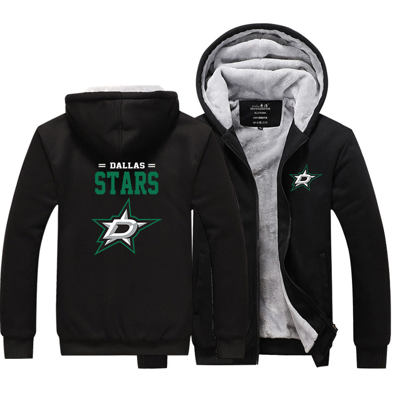 Dallas Stars Hockey Team  Unisex Lined Hoodie Fleece Sweatshirt Full Zipper Hooded Thicken Jacket