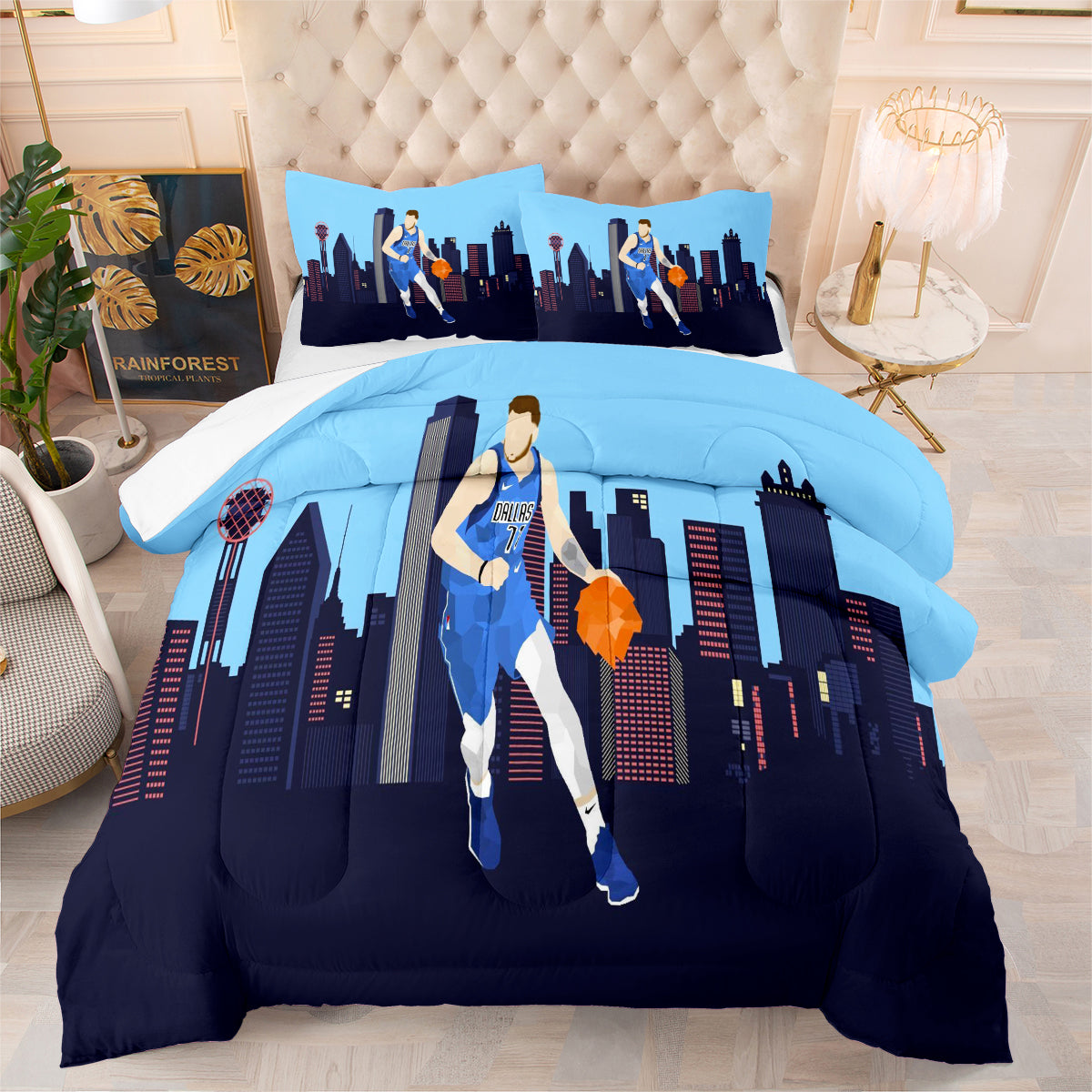 Dallas Basketball Mavericks Comforter Pillowcases 3PC Sets Blanket All Season Reversible Quilted Duvet