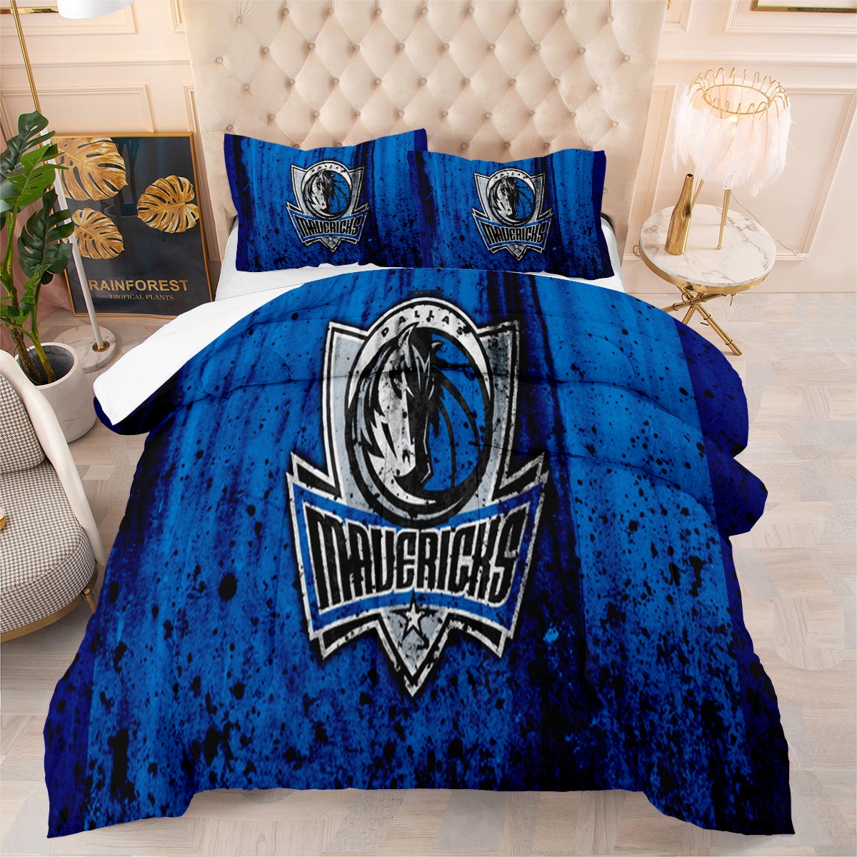 Dallas Basketball Mavericks Comforter Pillowcases 3PC Sets Blanket All Season Reversible Quilted Duvet