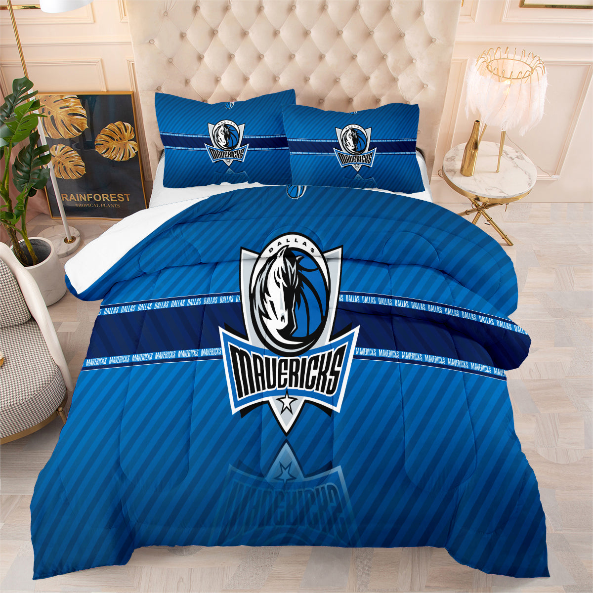 Dallas Basketball Mavericks Comforter Pillowcases 3PC Sets Blanket All Season Reversible Quilted Duvet