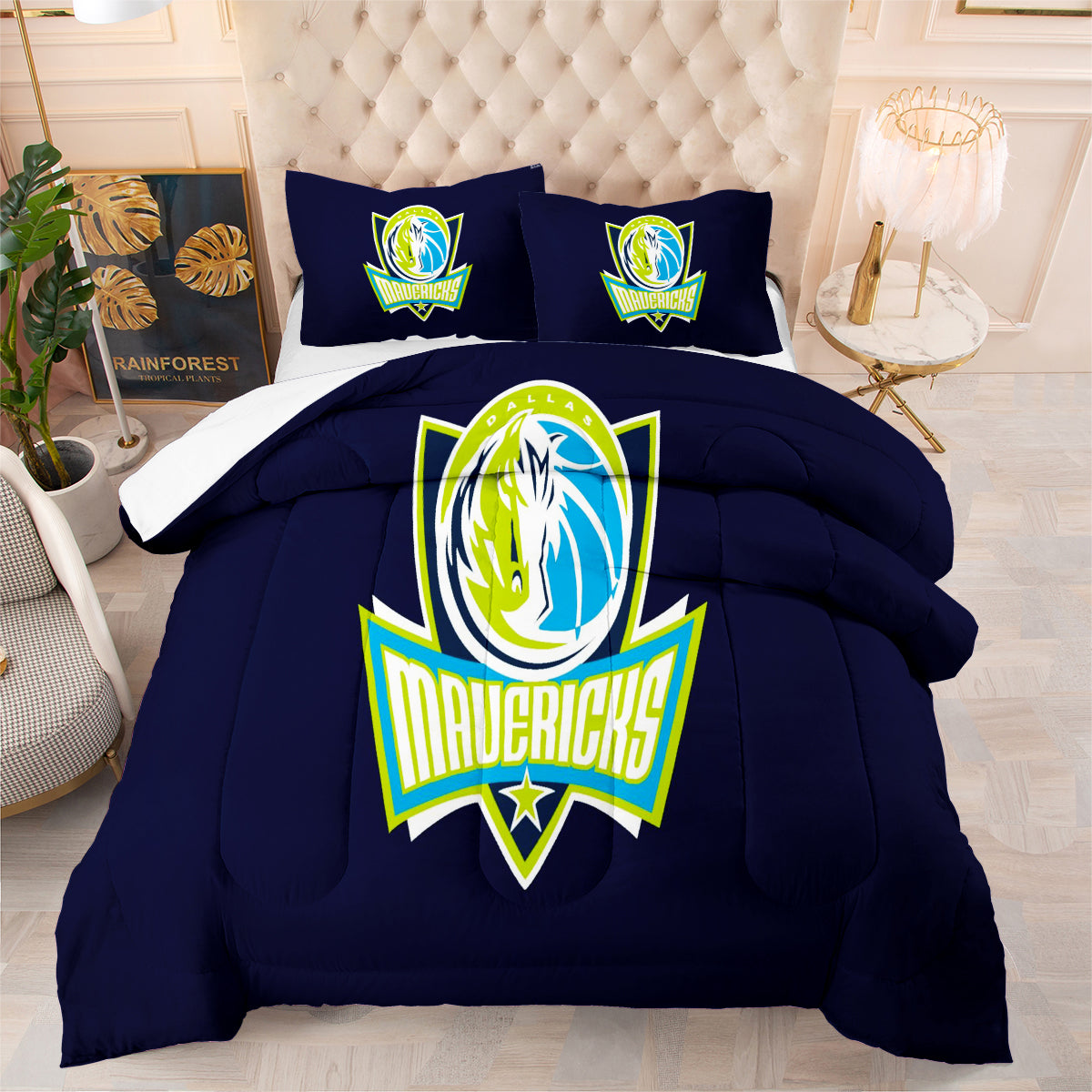 Dallas Basketball Mavericks Comforter Pillowcases 3PC Sets Blanket All Season Reversible Quilted Duvet