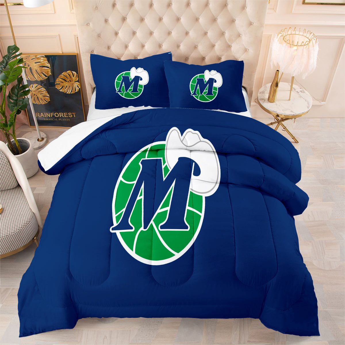 Dallas Basketball Mavericks Comforter Pillowcases 3PC Sets Blanket All Season Reversible Quilted Duvet