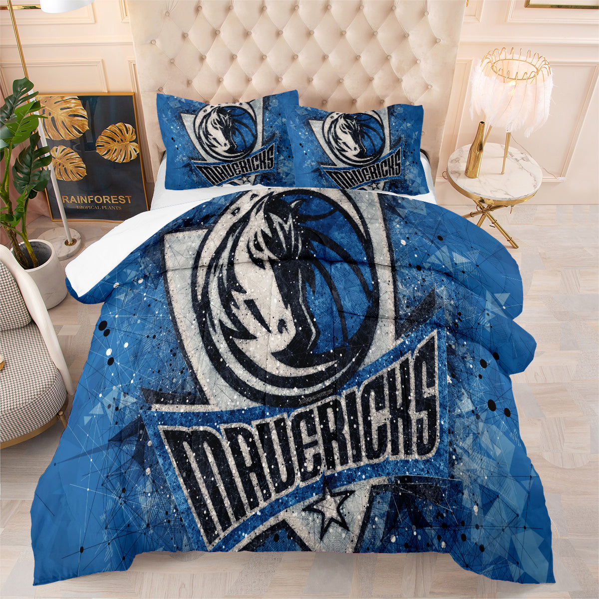 Dallas Basketball Mavericks Comforter Pillowcases 3PC Sets Blanket All Season Reversible Quilted Duvet