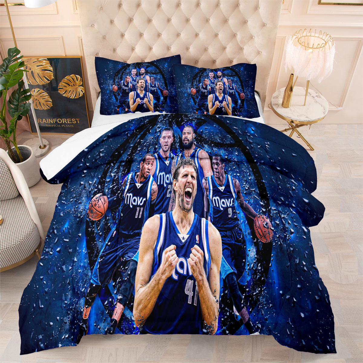 Dallas Basketball Mavericks Comforter Pillowcases 3PC Sets Blanket All Season Reversible Quilted Duvet