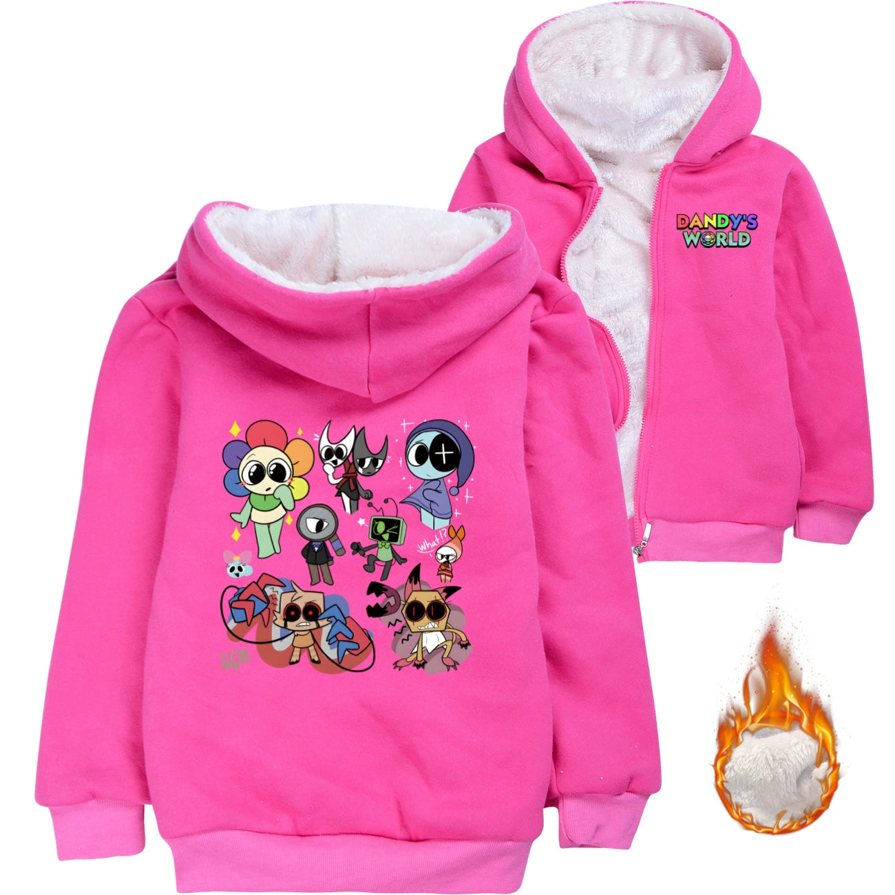 ‌Dandy's World Sherpa Lined Hoodie Fleece Sweatshirt Full Zip Hooded Jacket for Kids