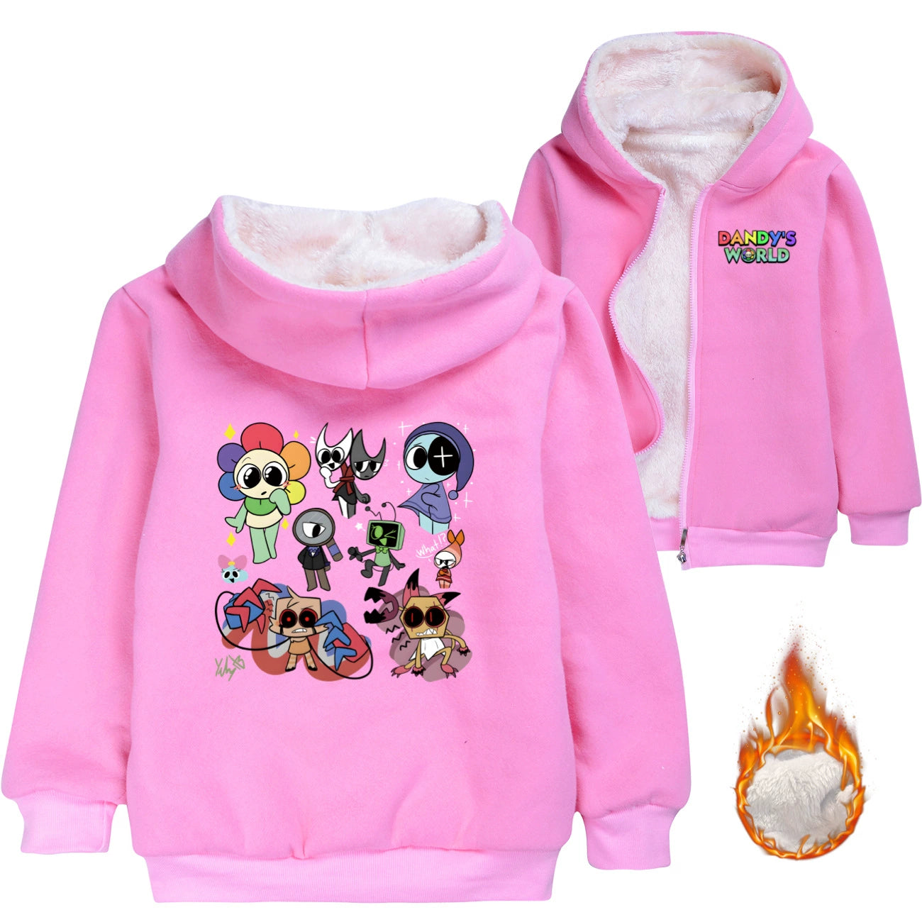 ‌Dandy's World Sherpa Lined Hoodie Fleece Sweatshirt Full Zip Hooded Jacket for Kids
