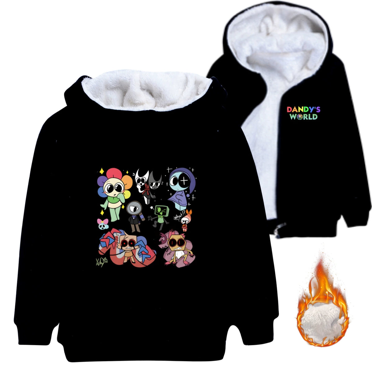 ‌Dandy's World Sherpa Lined Hoodie Fleece Sweatshirt Full Zip Hooded Jacket for Kids