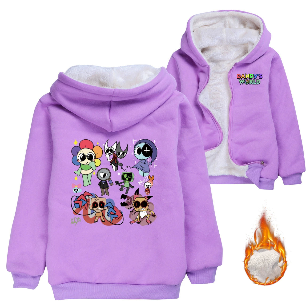 ‌Dandy's World Sherpa Lined Hoodie Fleece Sweatshirt Full Zip Hooded Jacket for Kids