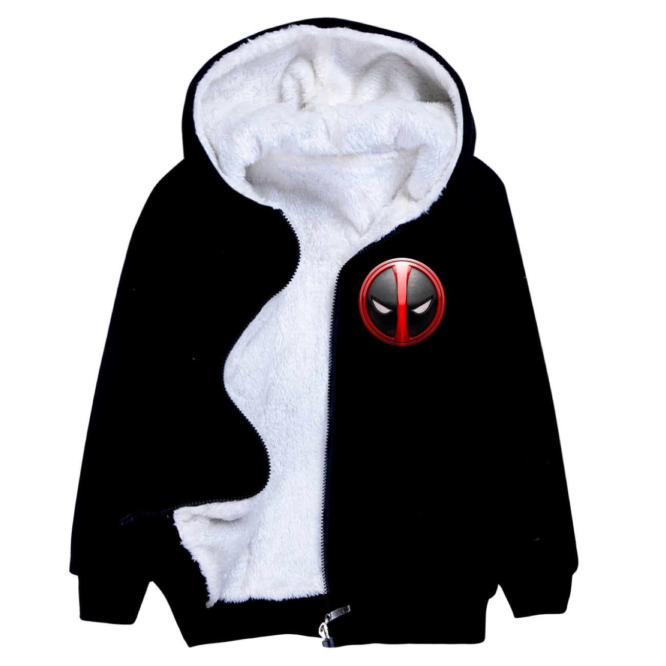 Deadpool and Wolverine Sherpa Lined Hoodie Fleece Sweatshirt Full Zip Hooded Jacket for Kids