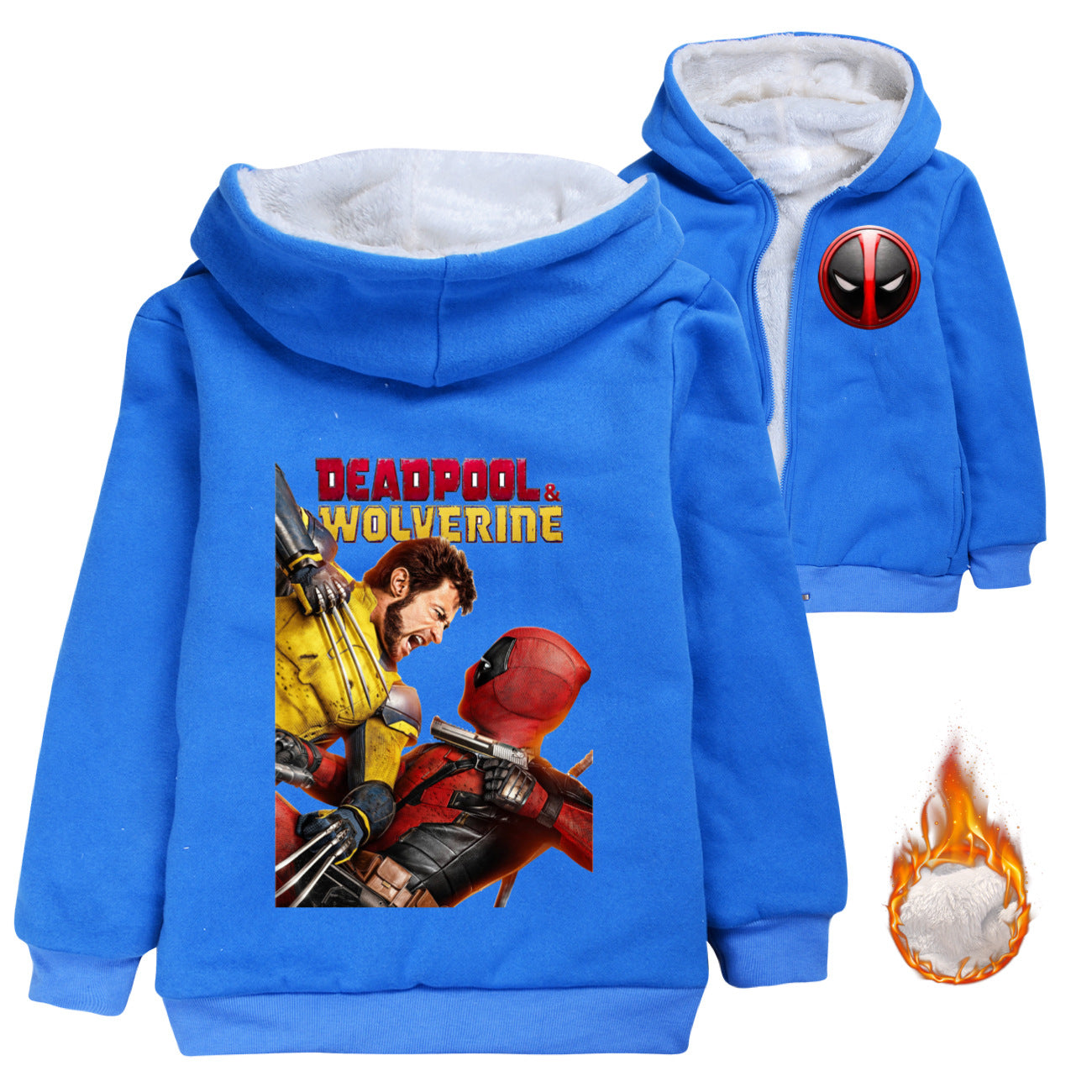 Deadpool and Wolverine Sherpa Lined Hoodie Fleece Sweatshirt Full Zip Hooded Jacket for Kids